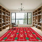 Crimson Green Tassel Bell Collage Rug