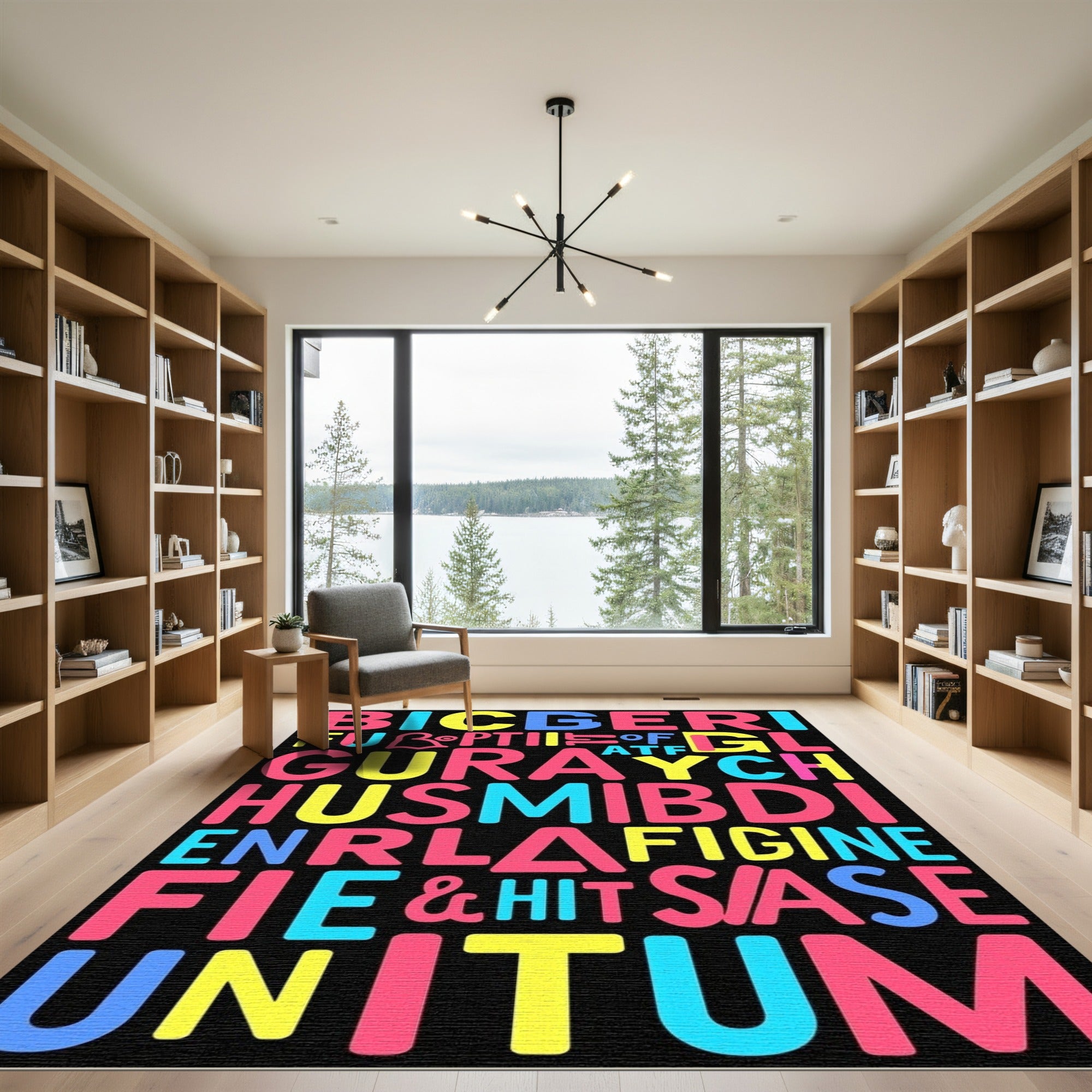Bold Multicolored Typographic Statement Rug