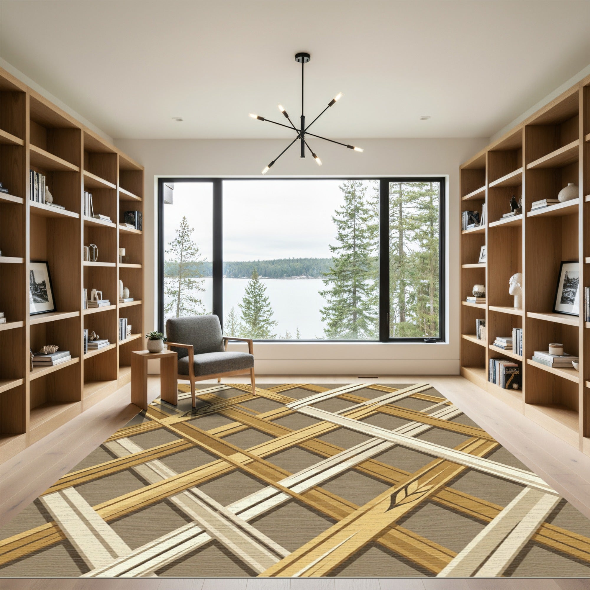 Earthy Gold Woven Wheat Lattice Rug