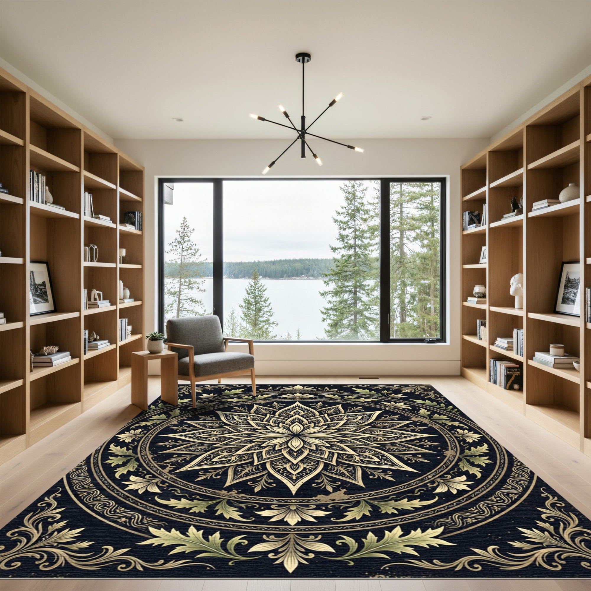 Ornate Gold Floral Bloom Medallion Rug