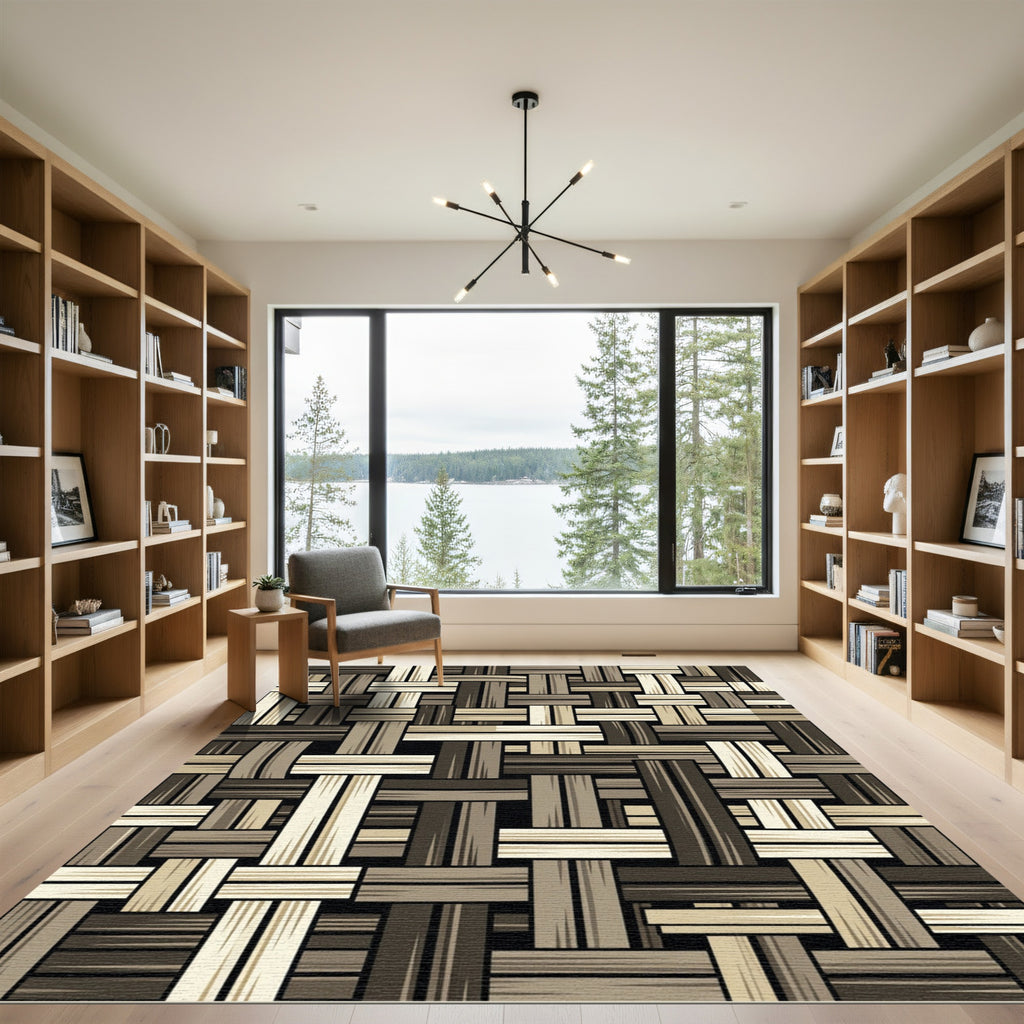 Textured Neutral Toned Woven Basket Weave Rug