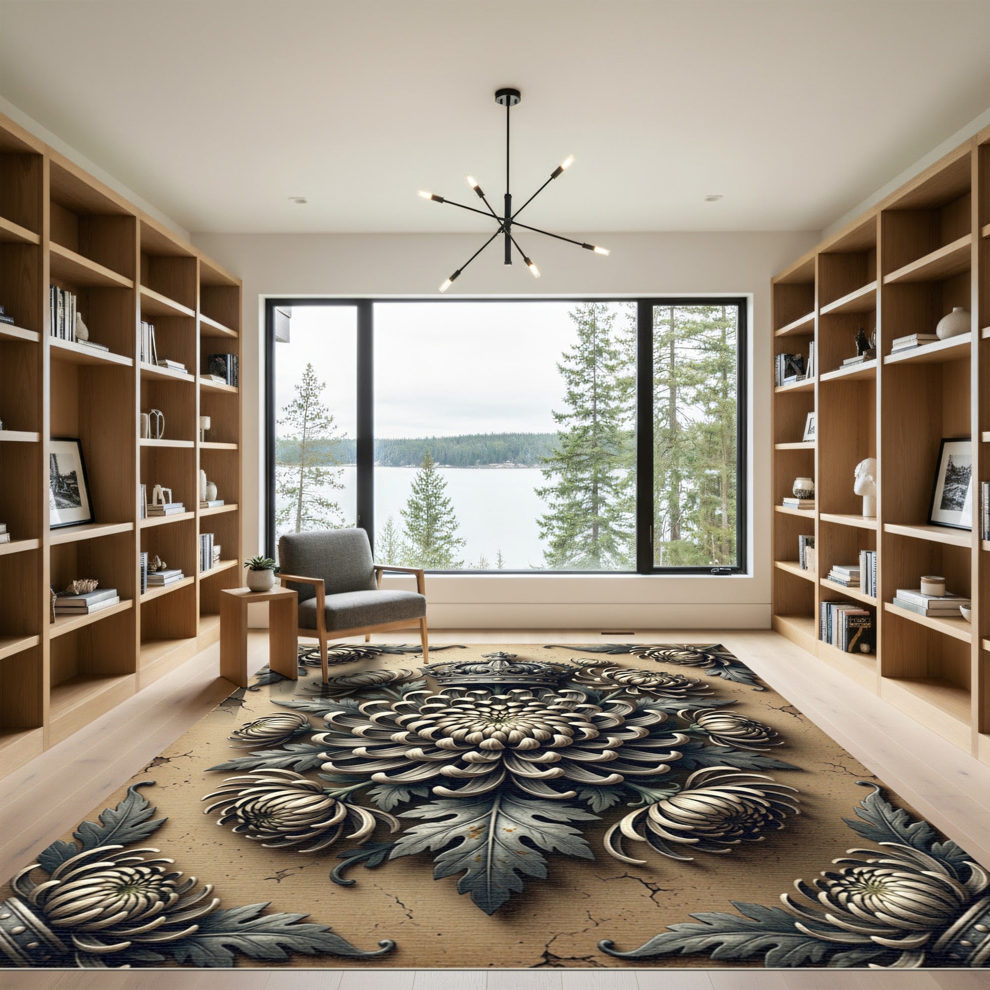 Gray Chrysanthemum Crown Medallion Rug