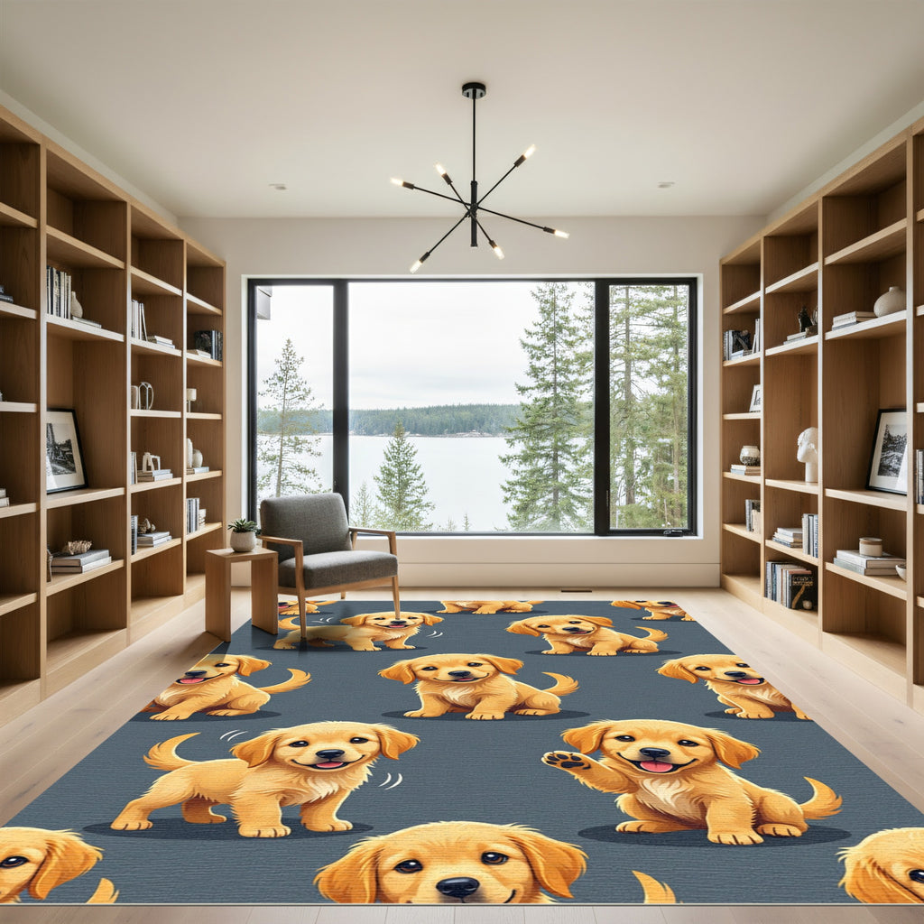Cheerful Golden Retriever Puppy Art Rug