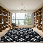 Monochrome Geometric Intersecting Grid Crosses Rug