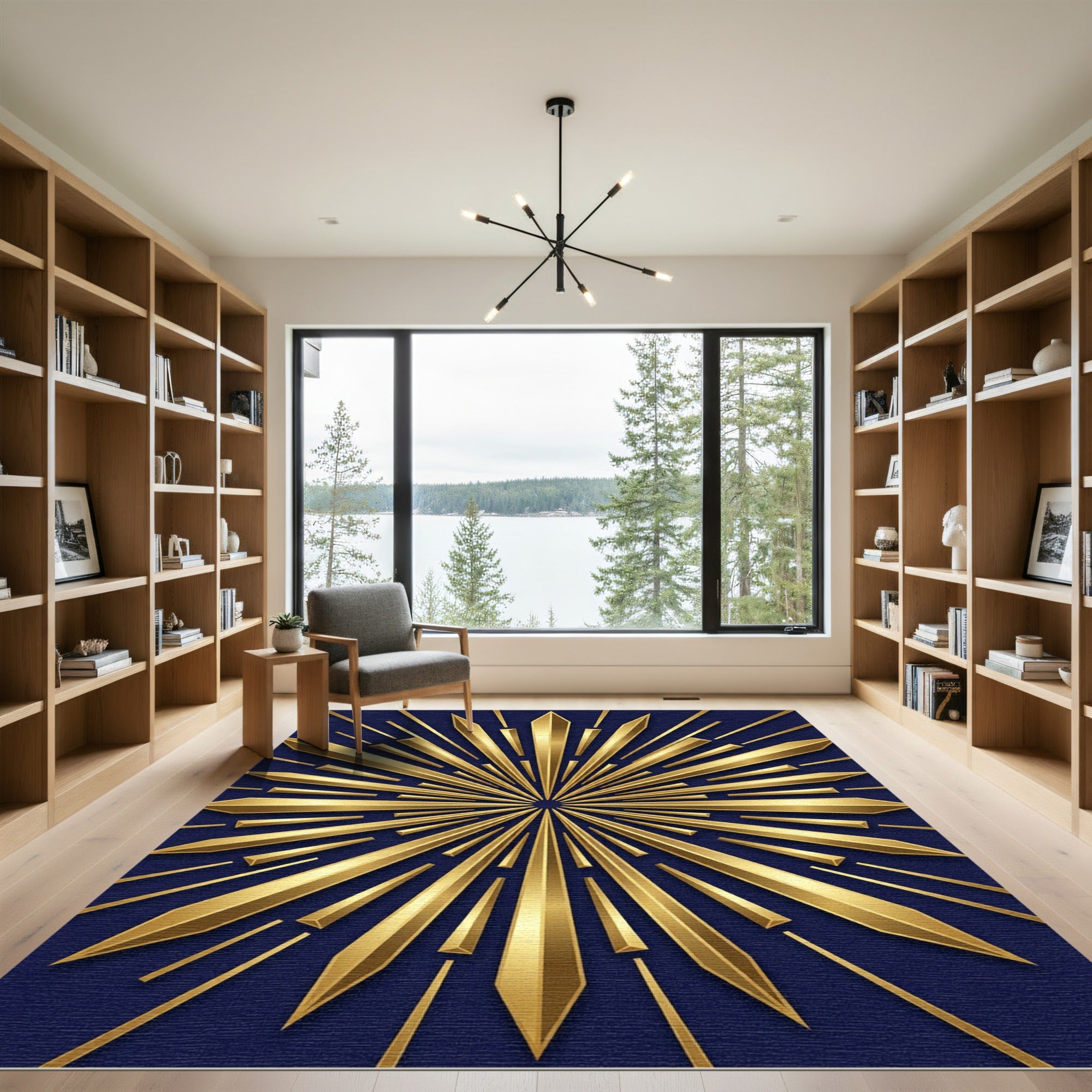 Golden Radiant Sunburst Art Deco Rug