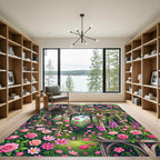 Pink Rose Garden Gazebo Butterfly Scene Rug
