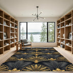 Art Deco Gold Palm Black Wallpaper Rug