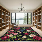 Crimson Pink White Rose Garden Swirl Rug