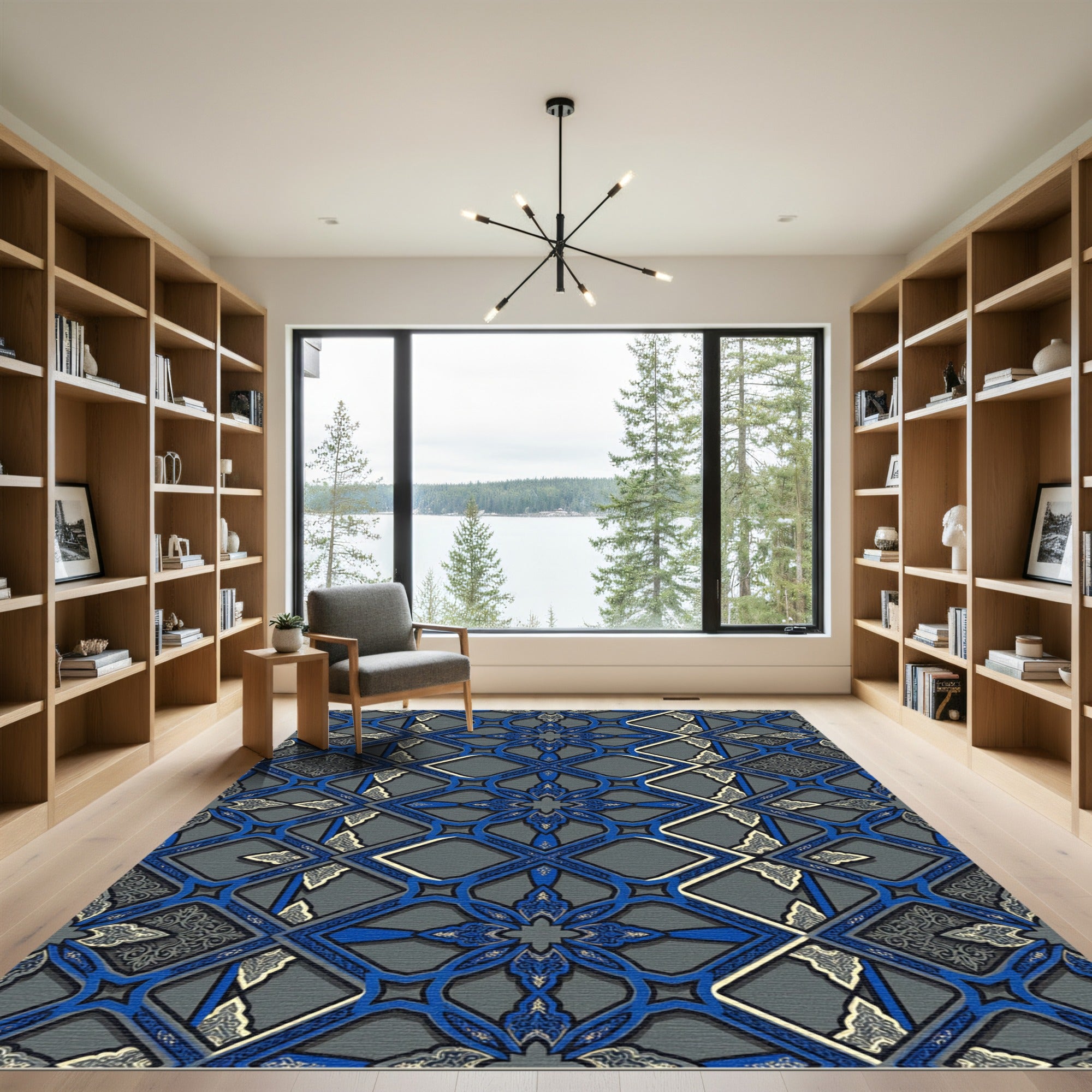 Ornate Blue Gray Geometric Lattice Rug