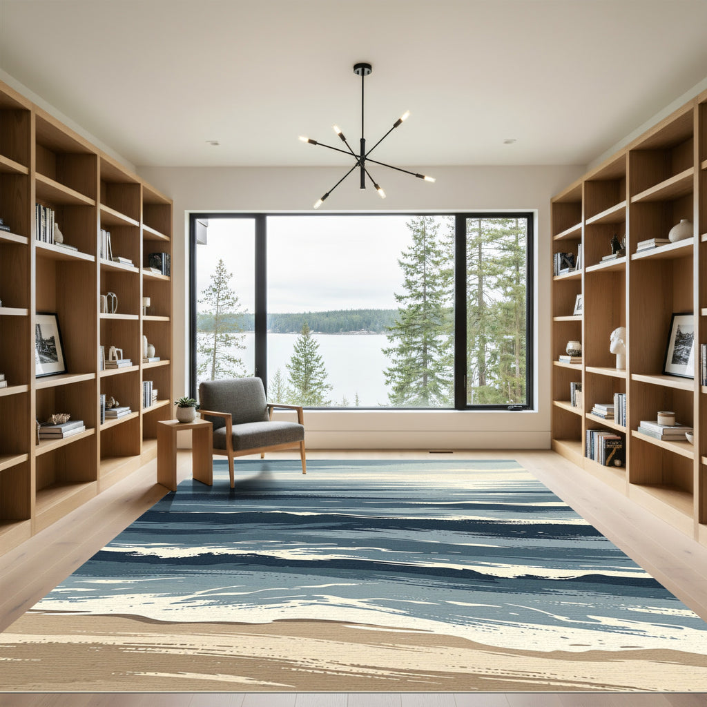 Oceanic Waves Blue Horizon Strokes Rug