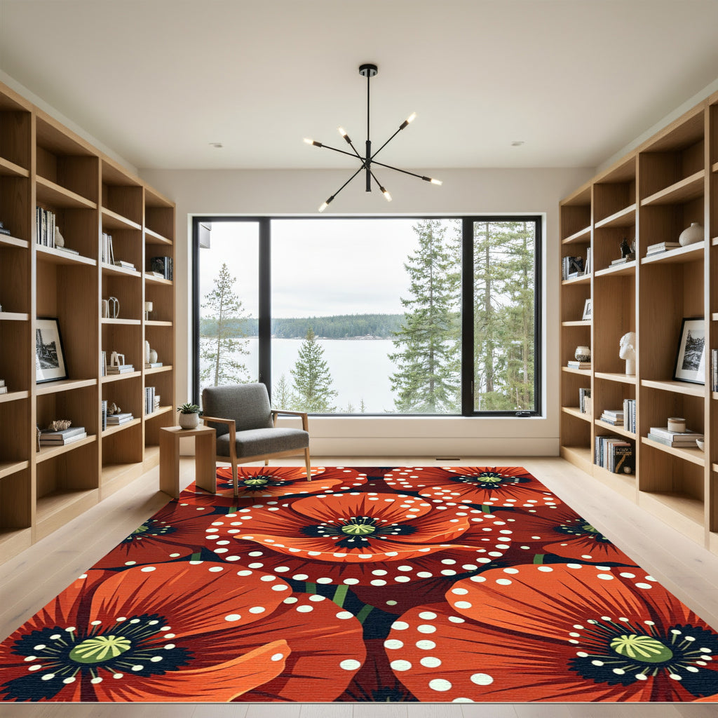 Bold Red Poppy Polka Dot Bloom Rug