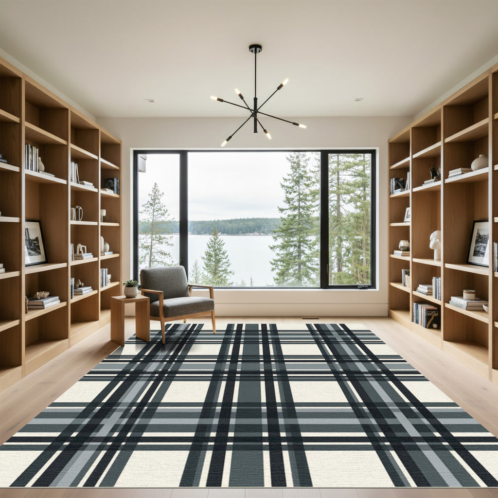 Cool Tone Plaid Stripes Rug