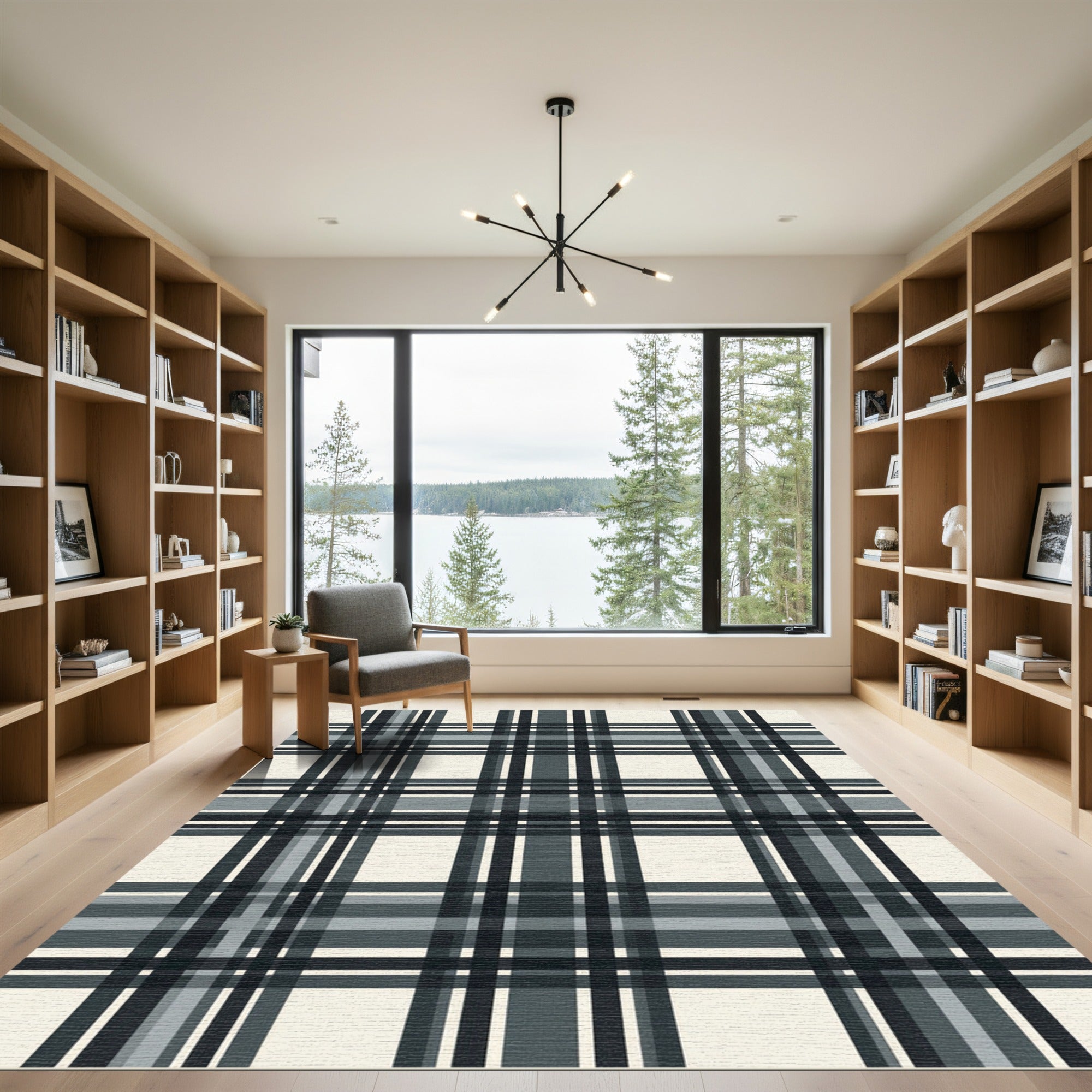 Cool Tone Plaid Stripes Rug