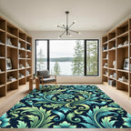Elegant Teal and Sage Acanthus Scroll Rug