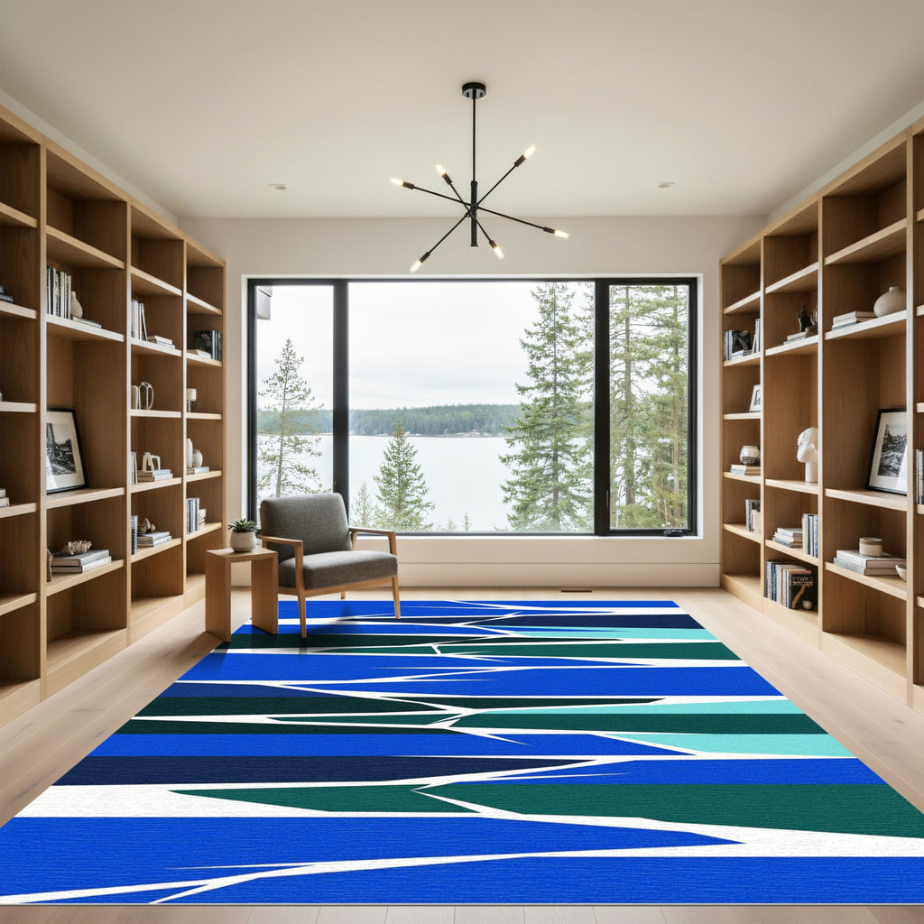 Modern Blue Green Abstract Break Rug