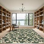 Elegant Sage Green Acanthus Vine Scroll Rug