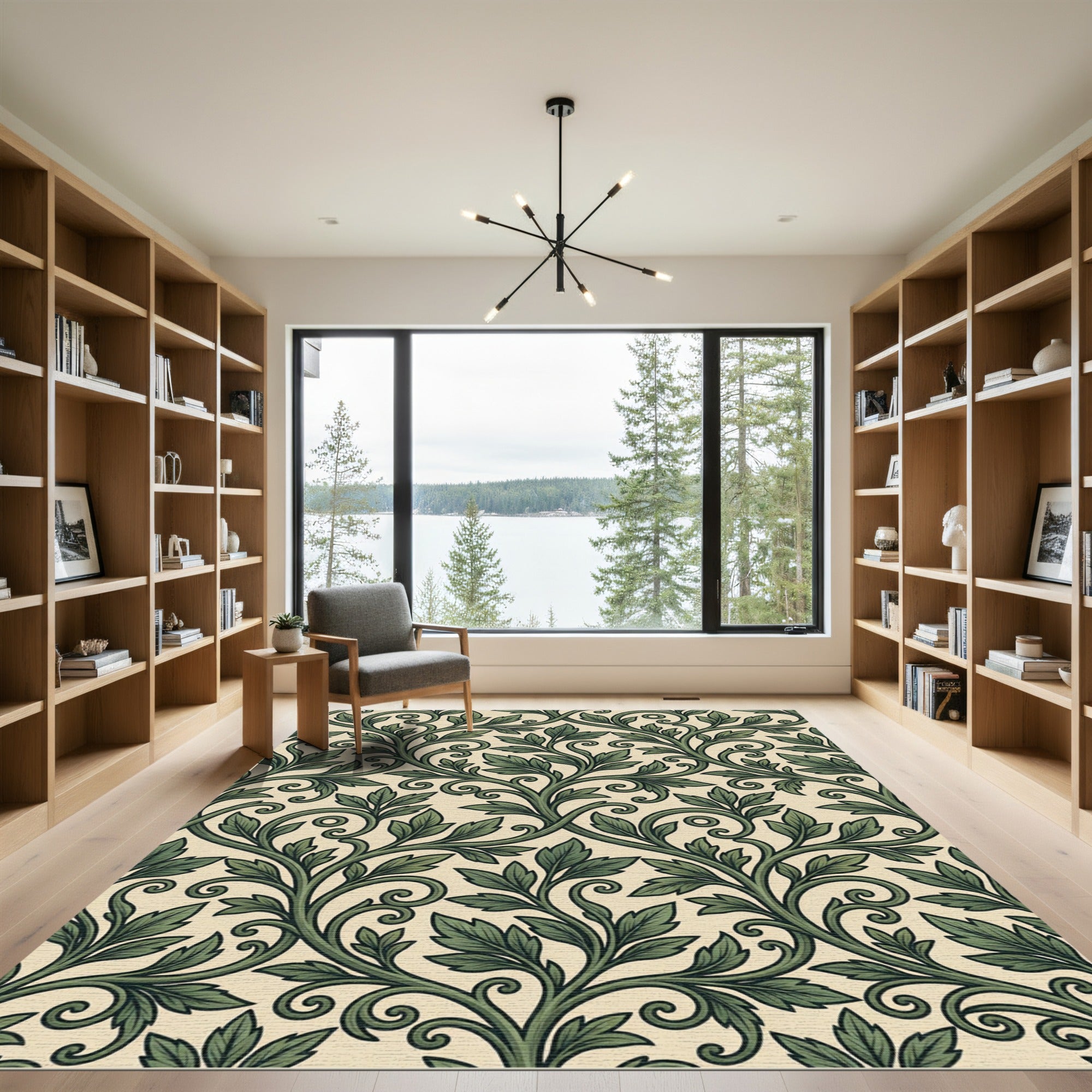 Elegant Sage Green Acanthus Vine Scroll Rug