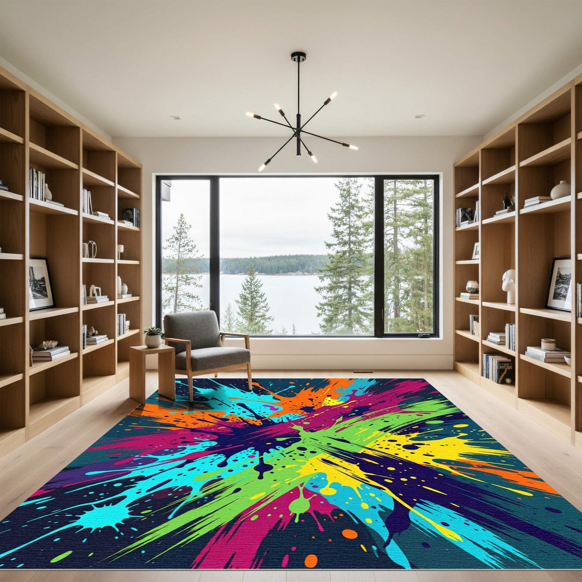 Vibrant Multicolored Abstract Paint Splash Rug