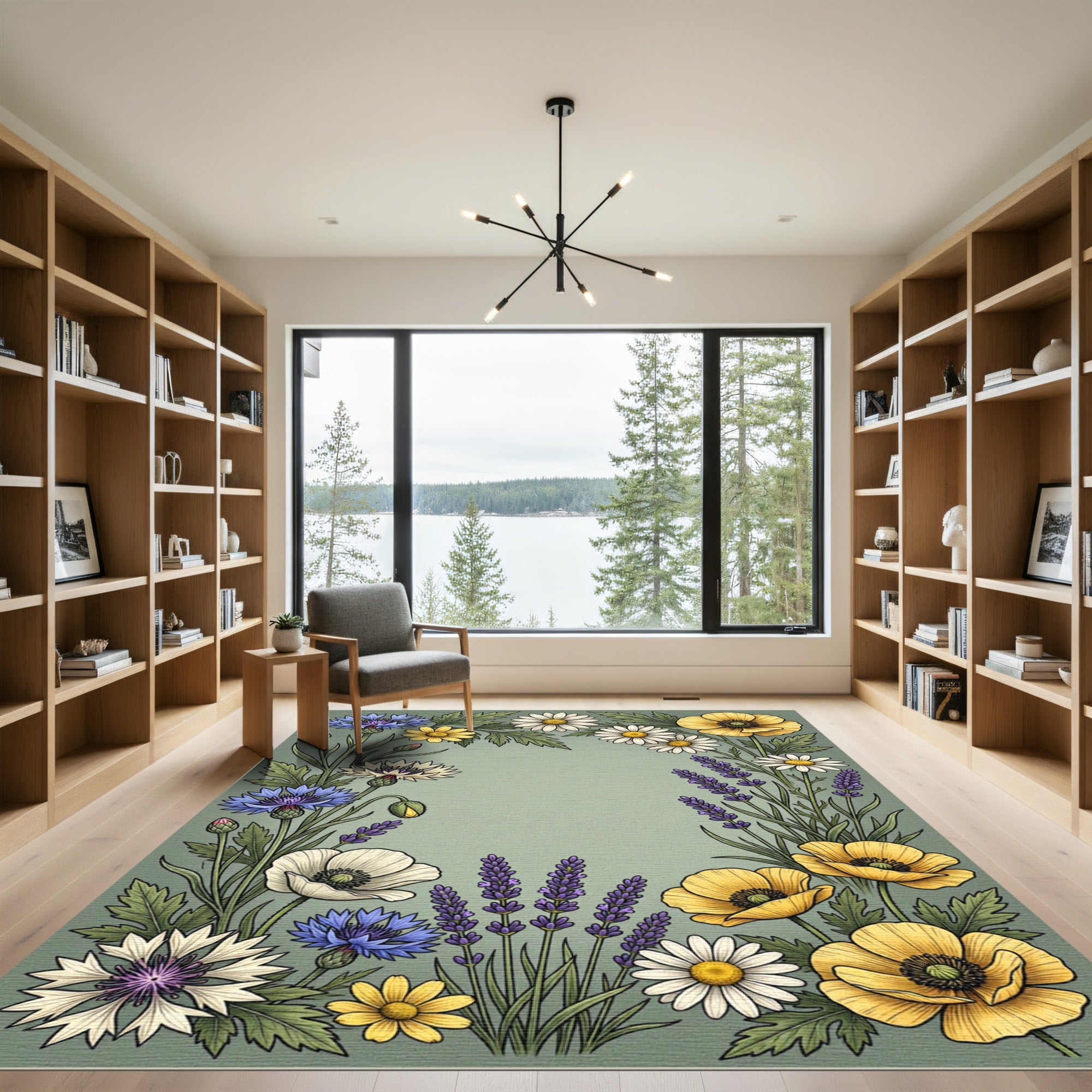 Botanical Wildflower Meadow Sage Green Rug