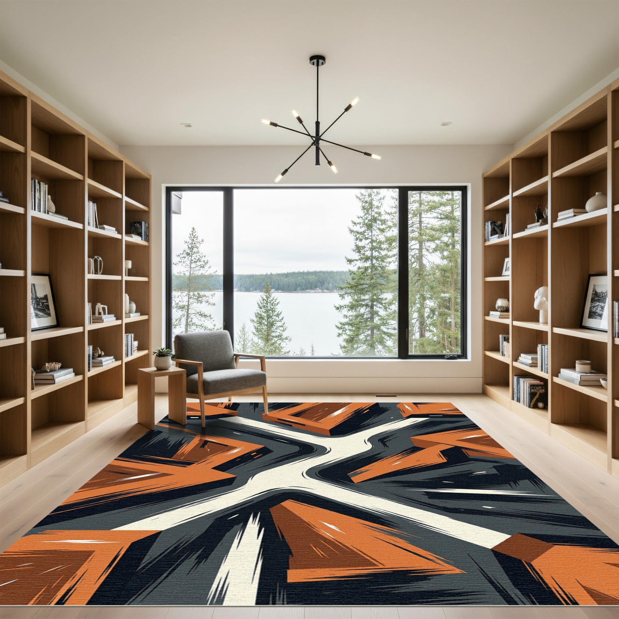 Abstract Geometric Burnt Orange Angular Surface Rug