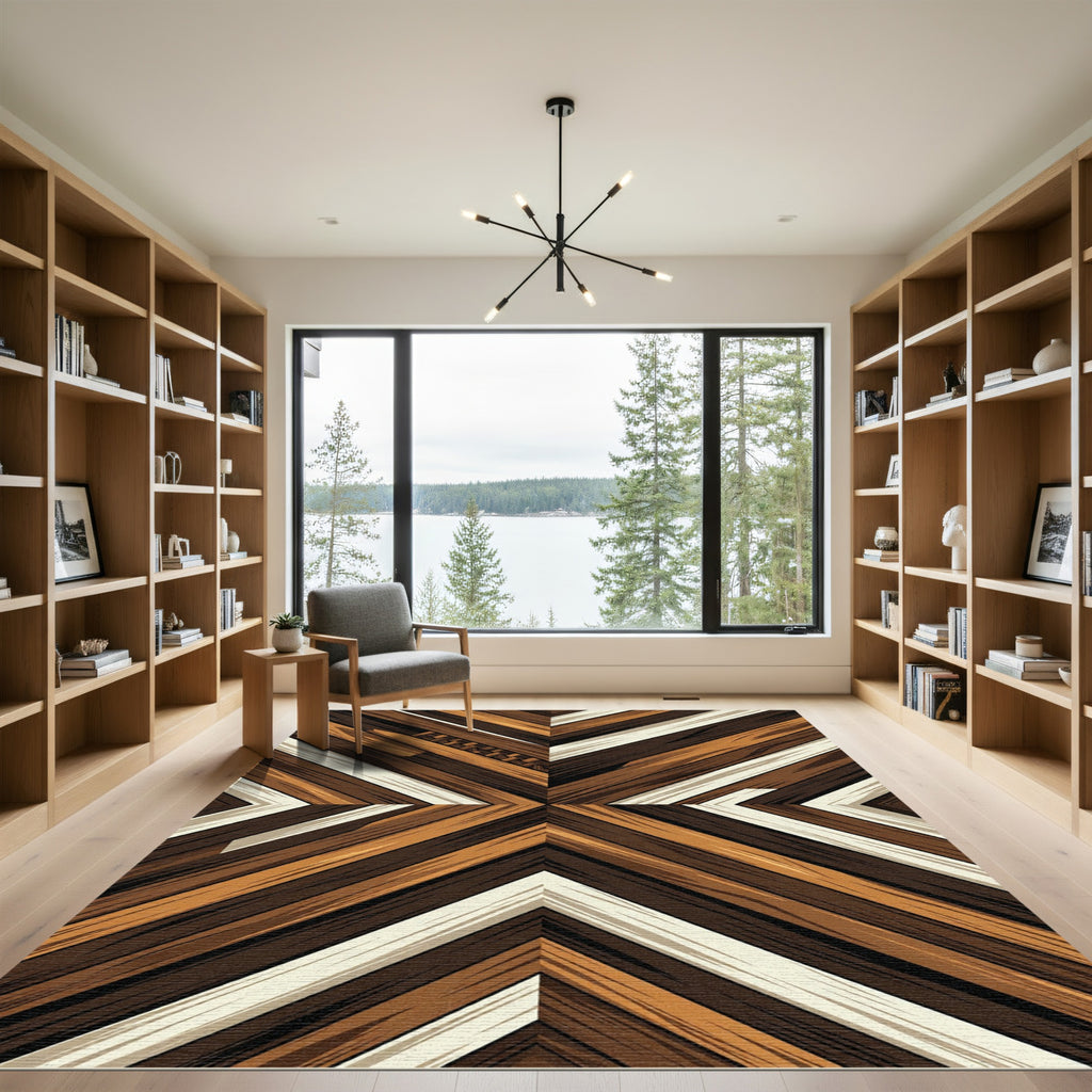 Geometric Chevron Wood Grain Aesthetic Rug