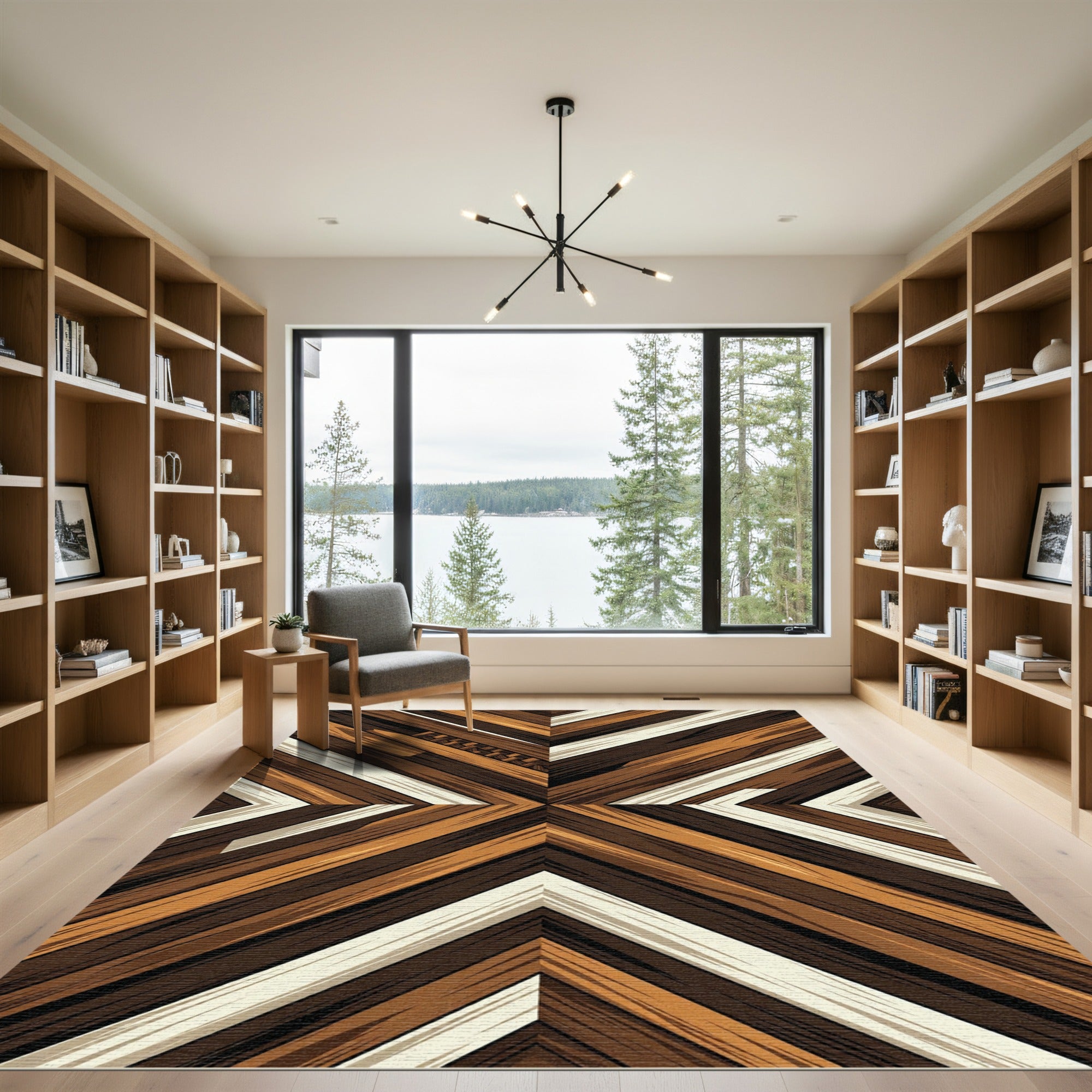 Geometric Chevron Wood Grain Aesthetic Rug