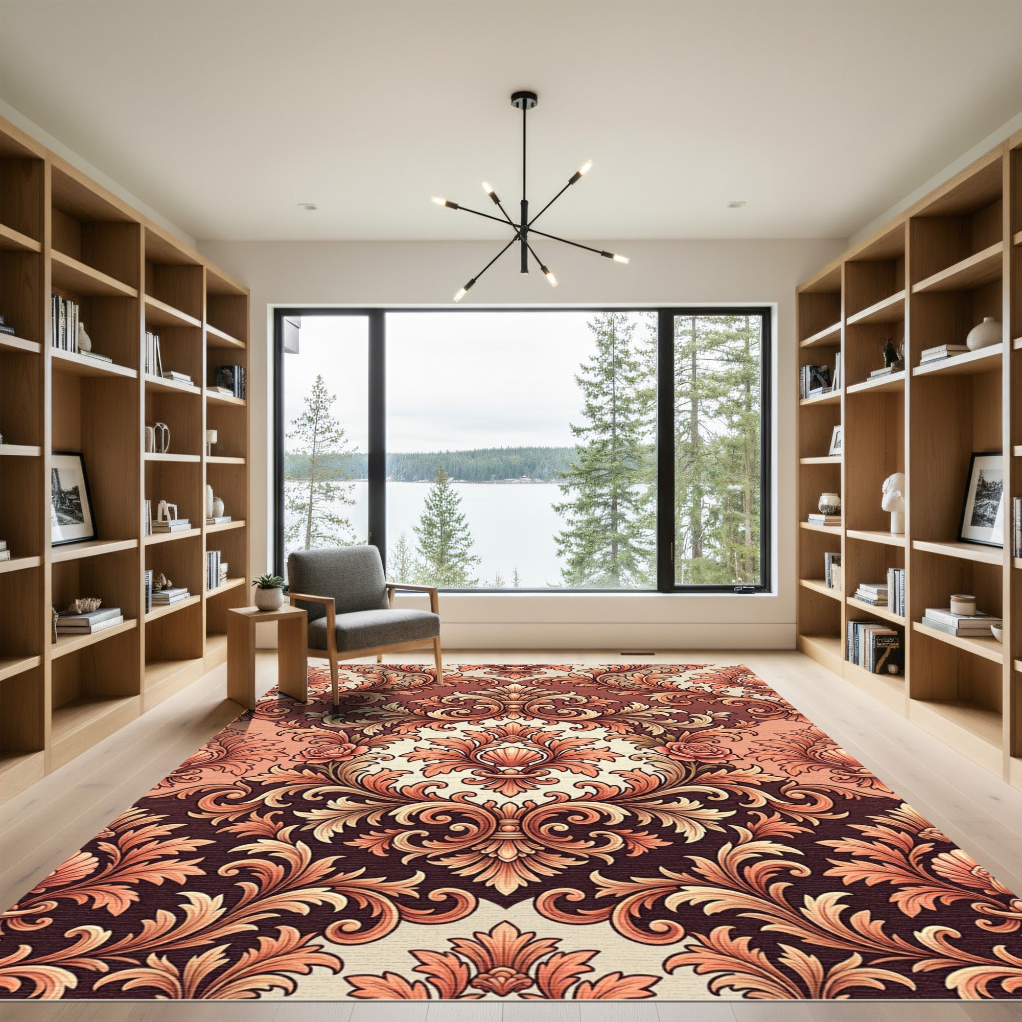 Coral Floral Acanthus Scroll Rug