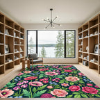 Vibrant Rose Poppy Sweet Pea Floral Rug