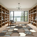 Modern Neutral Geometric Hexagon Mosaic Rug