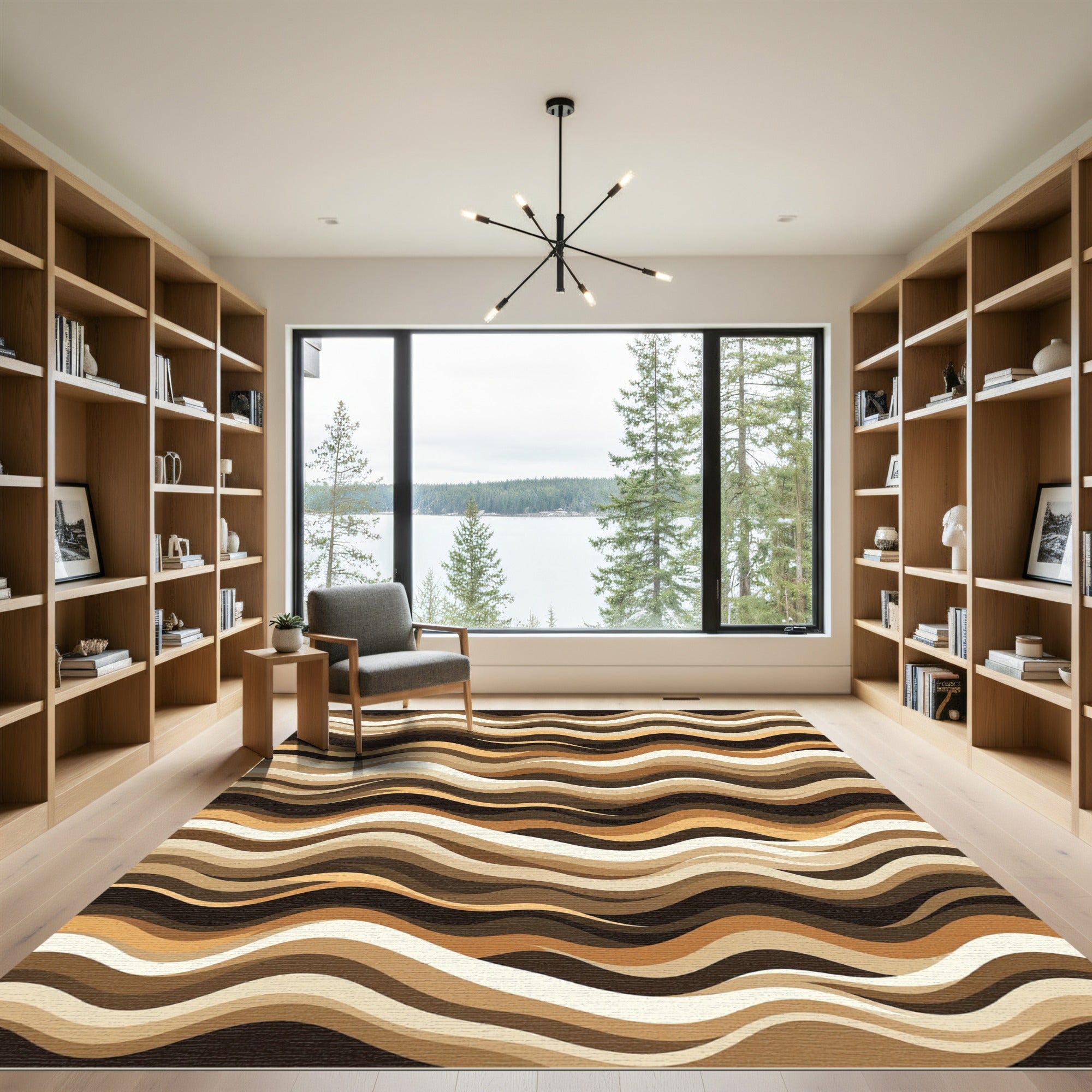Earthy Tone Wavy Stripes Design Rug