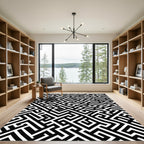 Geometric Black White Maze Pattern Rug