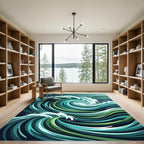 Abstract Deep Teal Swirling Ocean Wave Rug