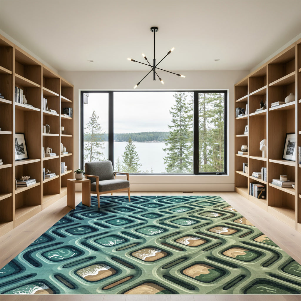 Modern Oceanic Grid Wave Gradient Rug