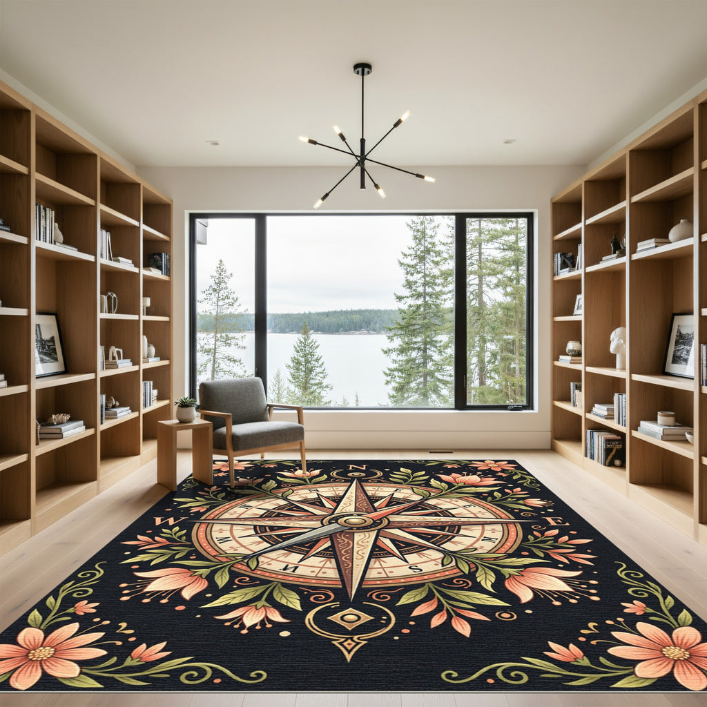 Vintage Compass Floral Border Rug