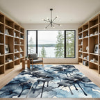 Indigo Gray Floral Ink Drip Rug