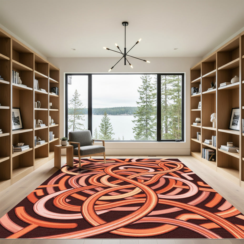 Orange Swirl Tubular Abstract Rug