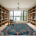 Teal and Orange Floral Mandala Rug