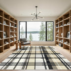 Modern Neutral Beige Plaid Grid Rug