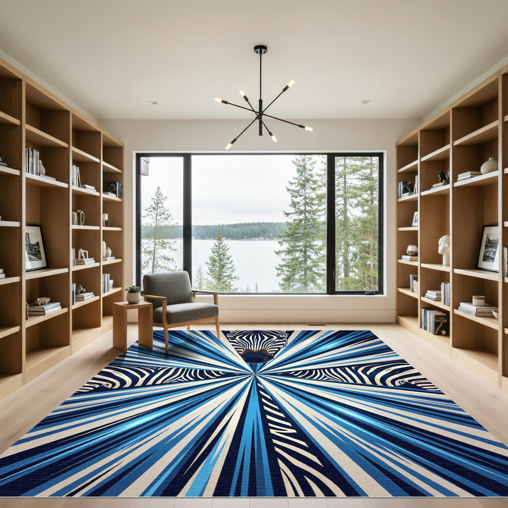 Bold Blue Zebra Burst Rug