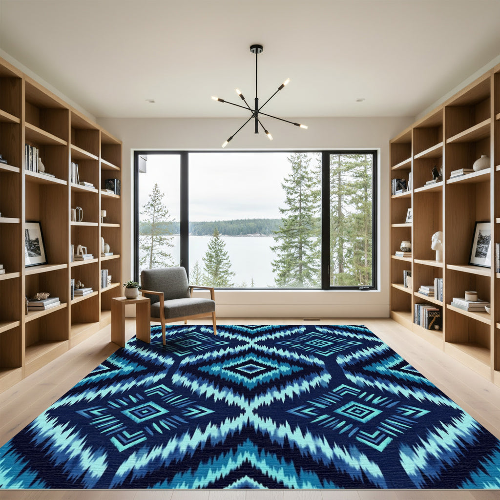 Deep Blue Diamond Ikat Rug
