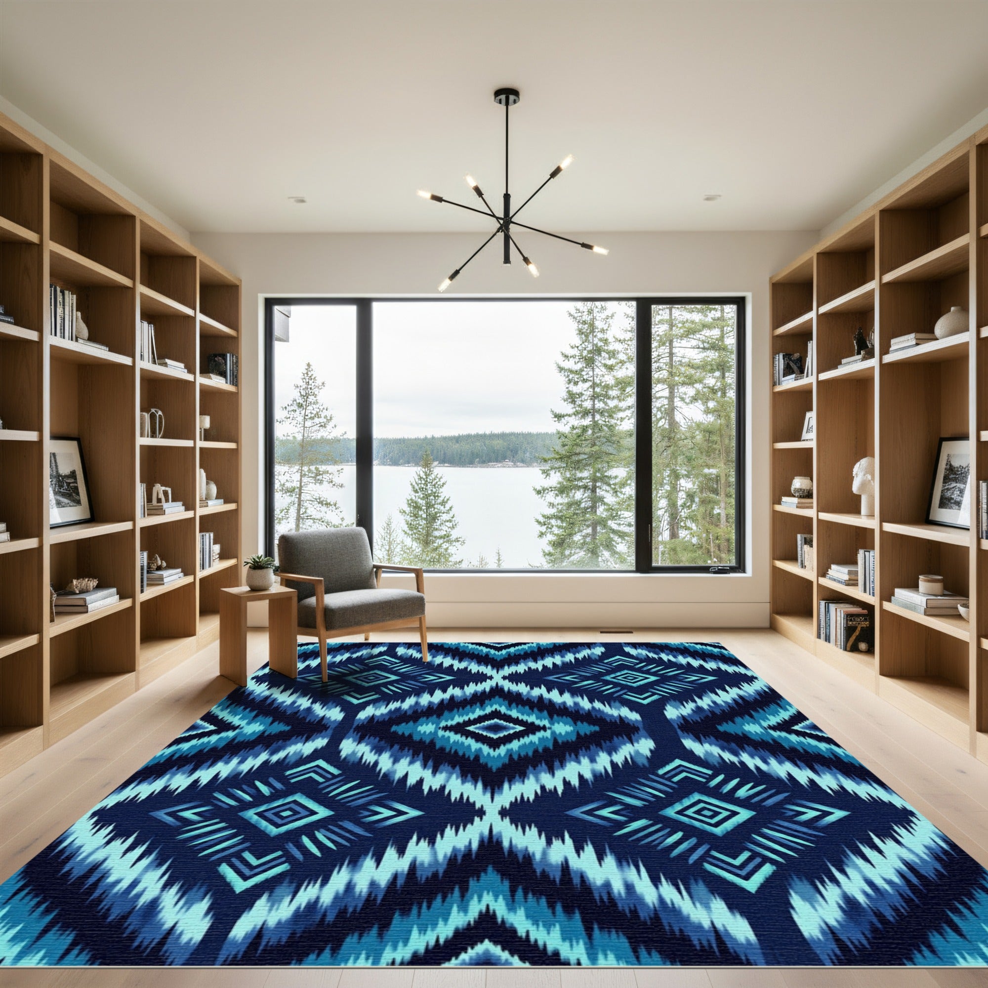 Deep Blue Diamond Ikat Rug