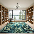 Earthy Green Botanical Branches Swirl Rug