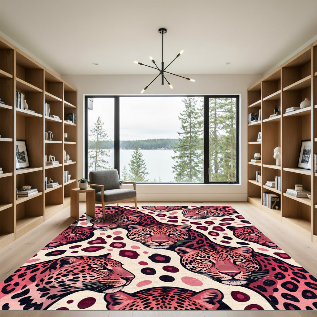 Vibrant Pink Leopard Head Animal Art Rug