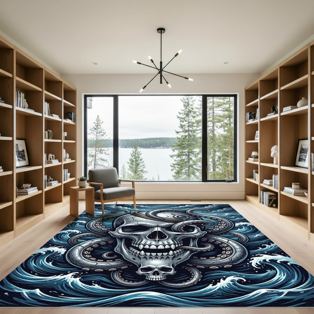Dark Gothic Octopus Kraken Skull Art Rug