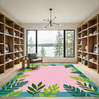 Green Leafy Teal Pink Border Rug