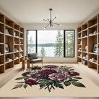 Deep Crimson Garden Floral Arrangement Rug