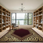 Golden Greek Key Octagon Border Rug