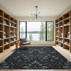 Dark Gray Damask Ornamental Scroll Rug