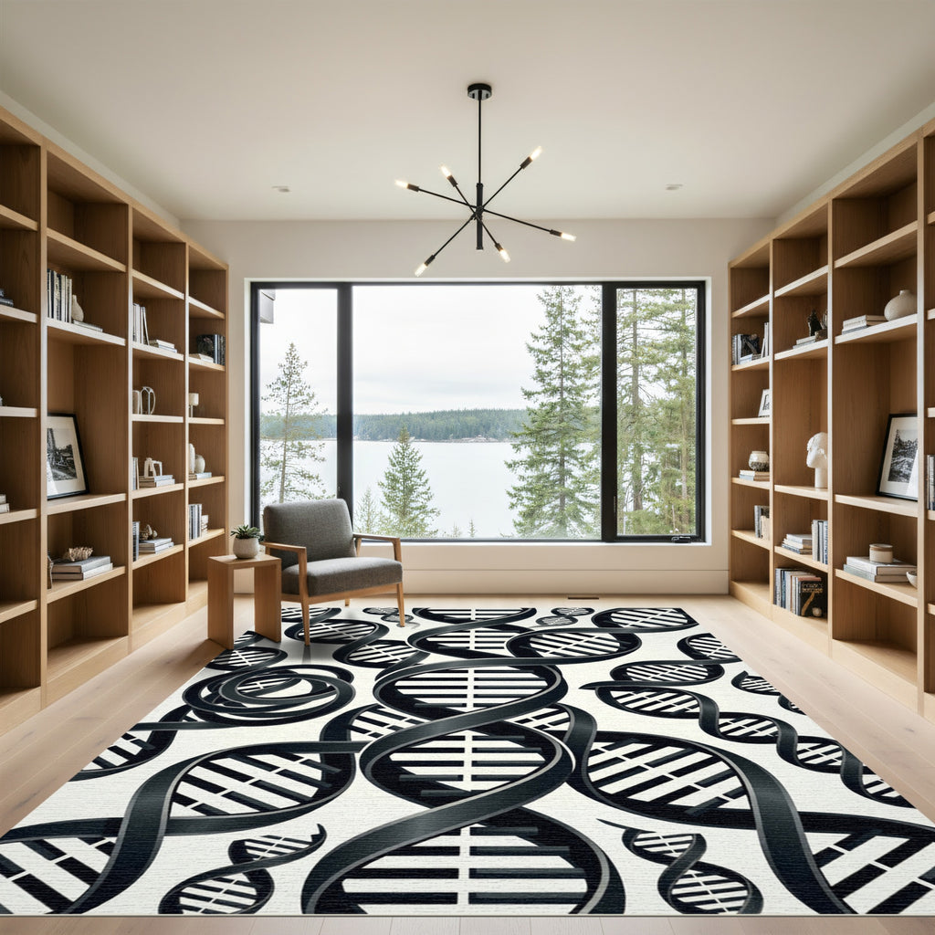Black DNA Helix Abstract Art Rug