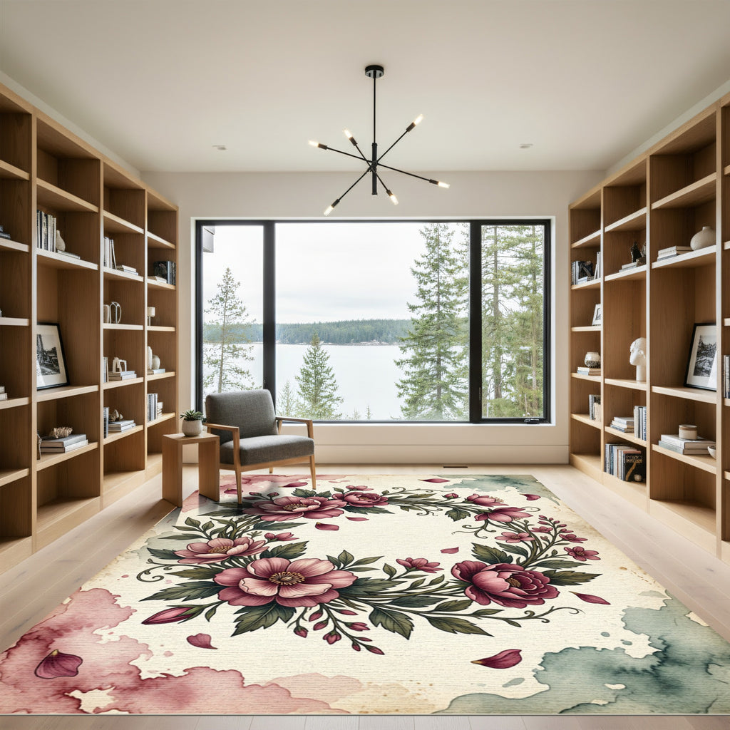 Vintage Rose Floral Garland Wreath Rug